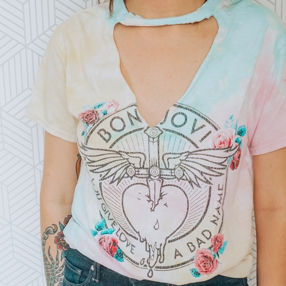Bon Jovi Tops - Bon Jovi Tye Dye Cut Out Graphic Tee